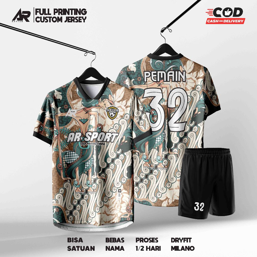 JERSEY FUTSAL BOLA VOLI CUSTOM FULL PRINTING BATIK WAYANG