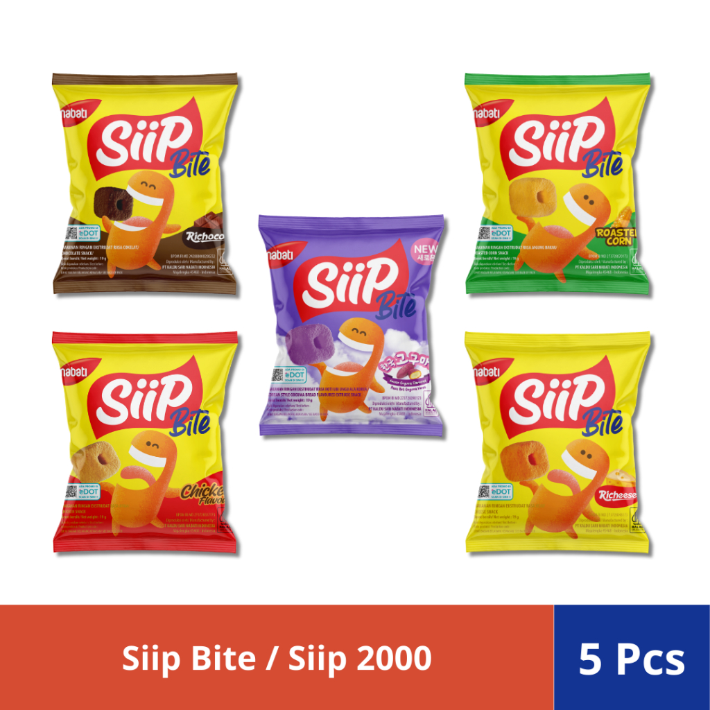 

Nabati SIIP Bite 2000 1 Bal x 5 Pcs (Keju, Cokelat, Jagung, Goguma, Chicken)