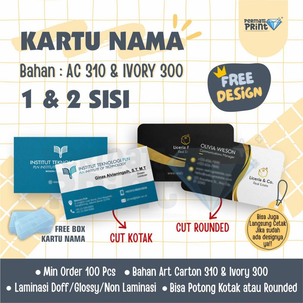 

[GRATIS DESIGN] Custom Kartu Nama Lengkap / Kartu Nama Rounded / Business Card / Kartu Nama Bahan Sudut Rounded