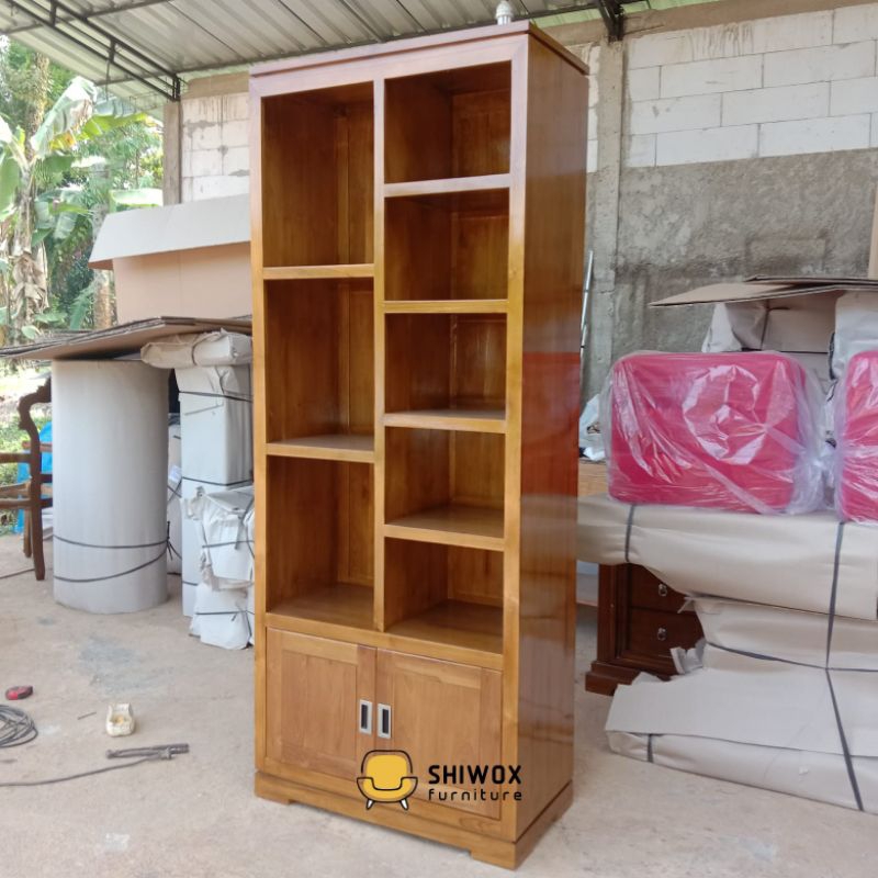 Rak buku serbaguna bahan kayu jati 2 pintu kecil/Lemari rak buku minimalis jati/Rak lemari serbaguna
