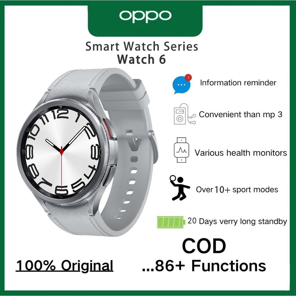OPPO Watch6 Sports SmartWatch IP68 Tahan Air Jam Tangan Pintar Deteksi Detak Jantung Pemantauan Tidu