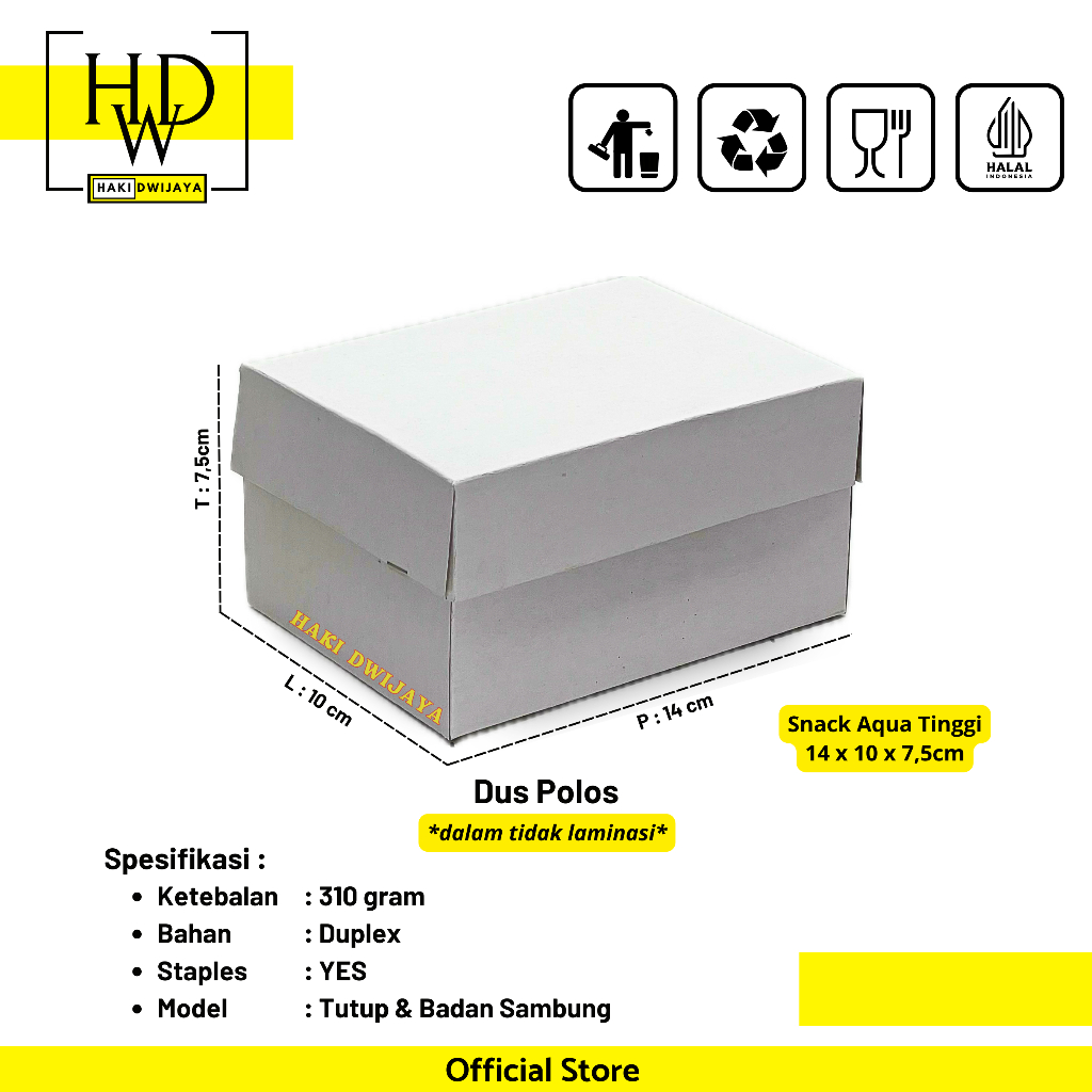 [MIN 20Pcs] Dus Snack 14x10x7,5cm Aqua Tinggi Putih Polos