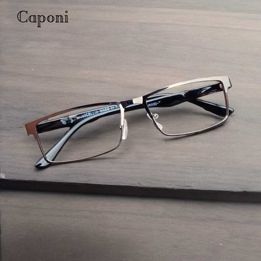 OP0 CAPONI FN600 Kacamata Photocromic Anti Radiasi Pria Lensa Minus Frame Kotak Kecil Elastis