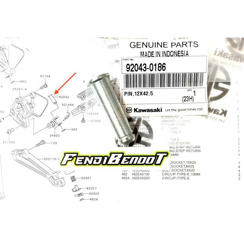 PIN POSTEP DEPAN KANAN DAN KIRI NINJA R SS RR ORIGINAL 92043-0186