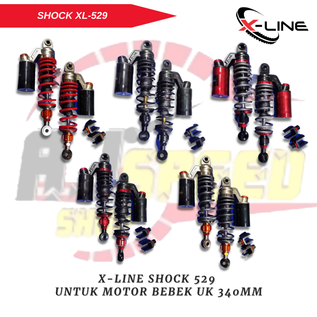 X-line Shock Belakang Type 529 Tabung All Motor Bebek Uk.340MM Supra Kharisma Tiger Original 100%