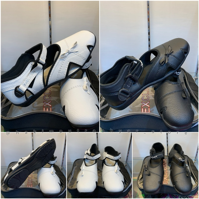 Sepatu / Sandal Haji Dan Umroh Perempuan Putih Dan Hitam By Exclusive ~ Sepatu Haji / Sendal Slip On
