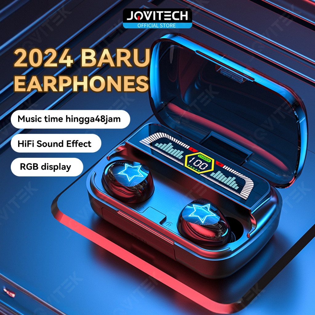 Jovitech Headset Bluetooth 5.3 RGB Display ENC HiFi Stereo TWS Gaming Musik Multifungsi Powerbank- E