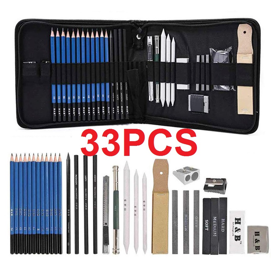 

33PCSSet Sketch Pensil Pisau Penghapus dan Pensil Gambar untuk Keperluan Sekolah Pencil Drawing Set KODE C5I9