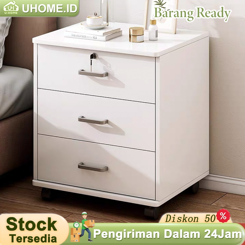 Meja Nakas Bedside Table Dengan kunci Meja Nakas kayu Lemari Laci Penyimpanan Nakas portable Meja Ka