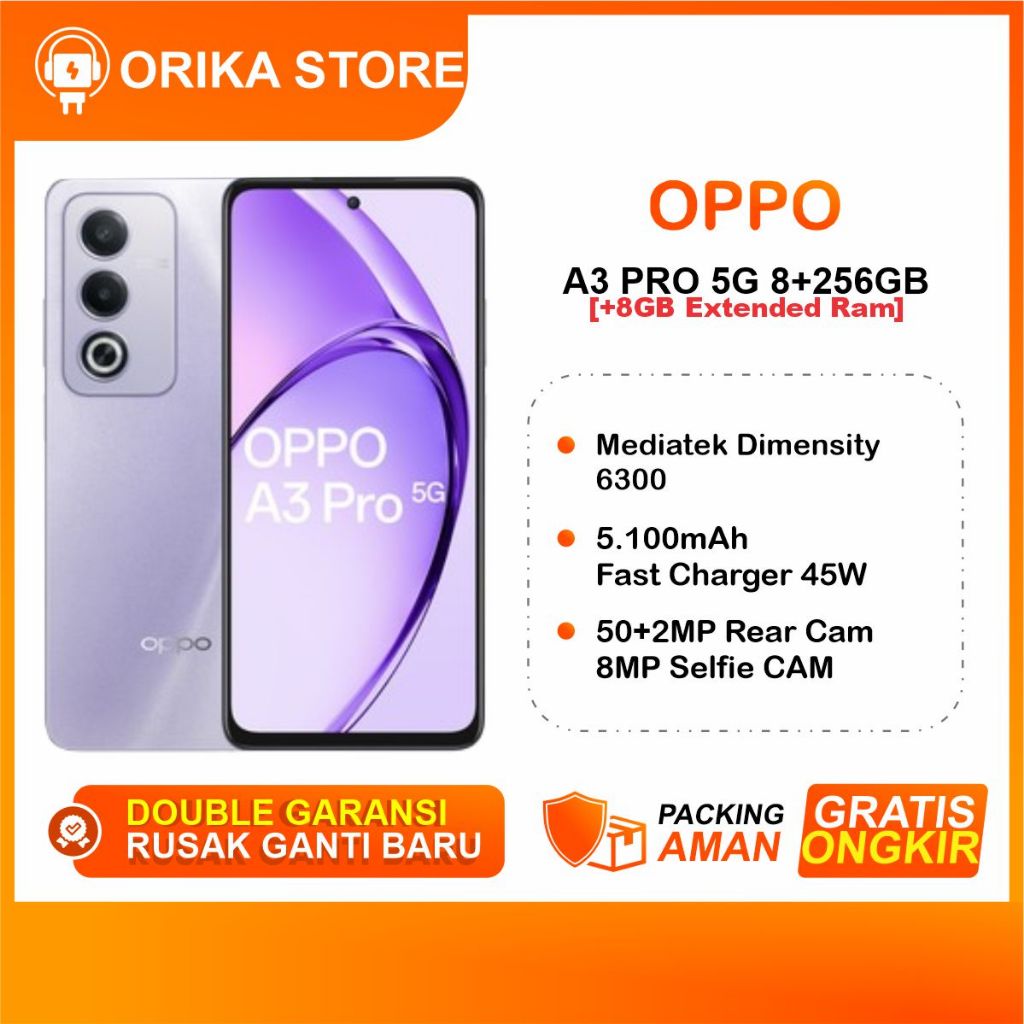 Oppo A3 Pro 5G 8+256GB [+8GB Extended RAM] Original Garansi Resmi