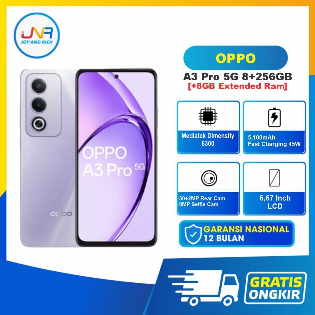 Oppo A3 Pro 5G 8+256GB [+8GB Extended RAM] Original Garansi Resmi