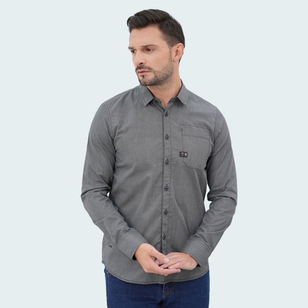 LGS - Kemeja Casual Pria Lengan Panjang Slim Fit Motif Polos Warna Abu-Abu - JSH.391.S1182F.945.C-L/