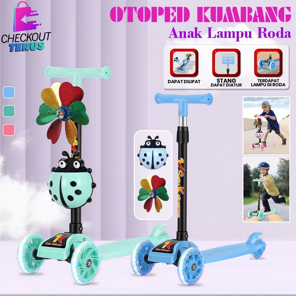 CT M95 Mainan Otopet Scooter Anak Motif Kumbang Roda 3 Bisa Lipat Skuter Anak dengan Lampu LED Roda 