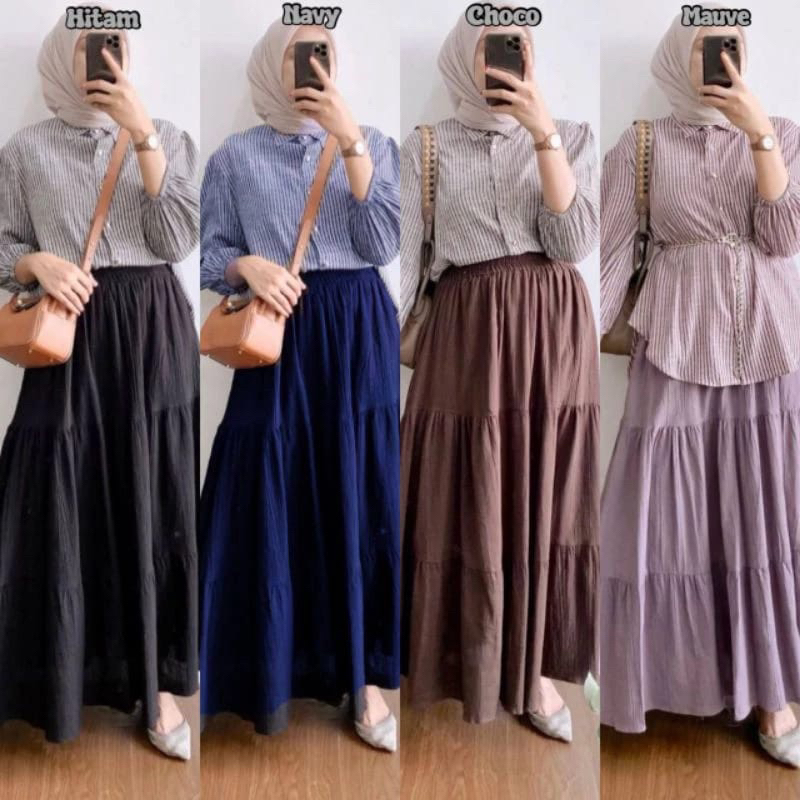 Oneset Rok Safala Bahan Kemeja Rayon Premium Bahan Rok Polo Linen Busui Friendly All Size