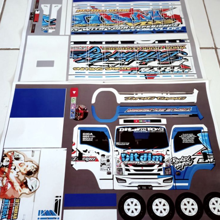 HJ6 pola stiker miniatur truk oleng ukuran 48cm