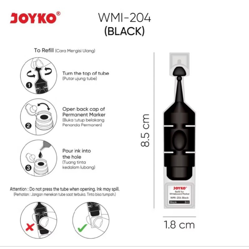 

( DAPAT 6 TUBE ) TINTA JOYKO permanen / Refill Spidol Joyko permanen hitam