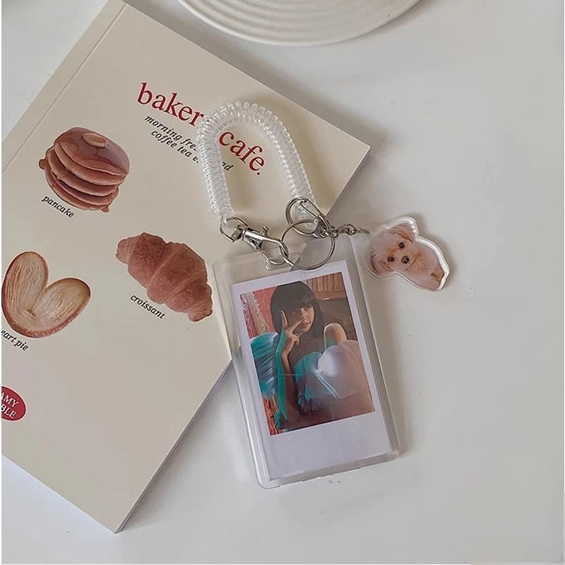 

Transparent Acrylic Card Holder Cahol Gantungan Akrilik Transparan Tempat Penyimpanan Photocard PC Idol Kpop Kartu Id Card Dengan Gantungan Spiral dan Keyring Bunga