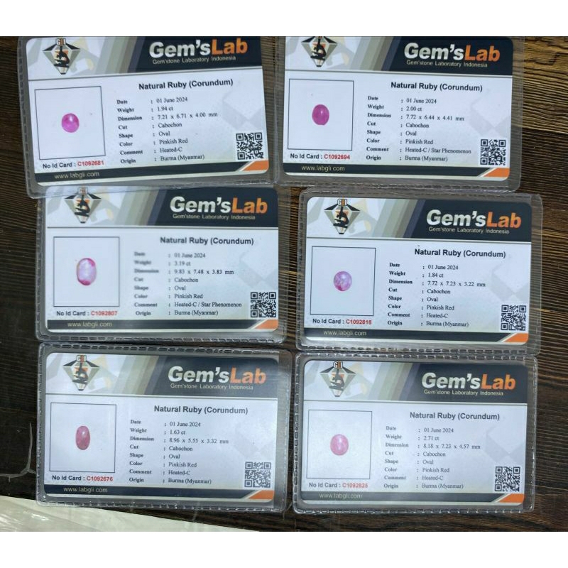 6 pcs Natural ruby birma memo GLI