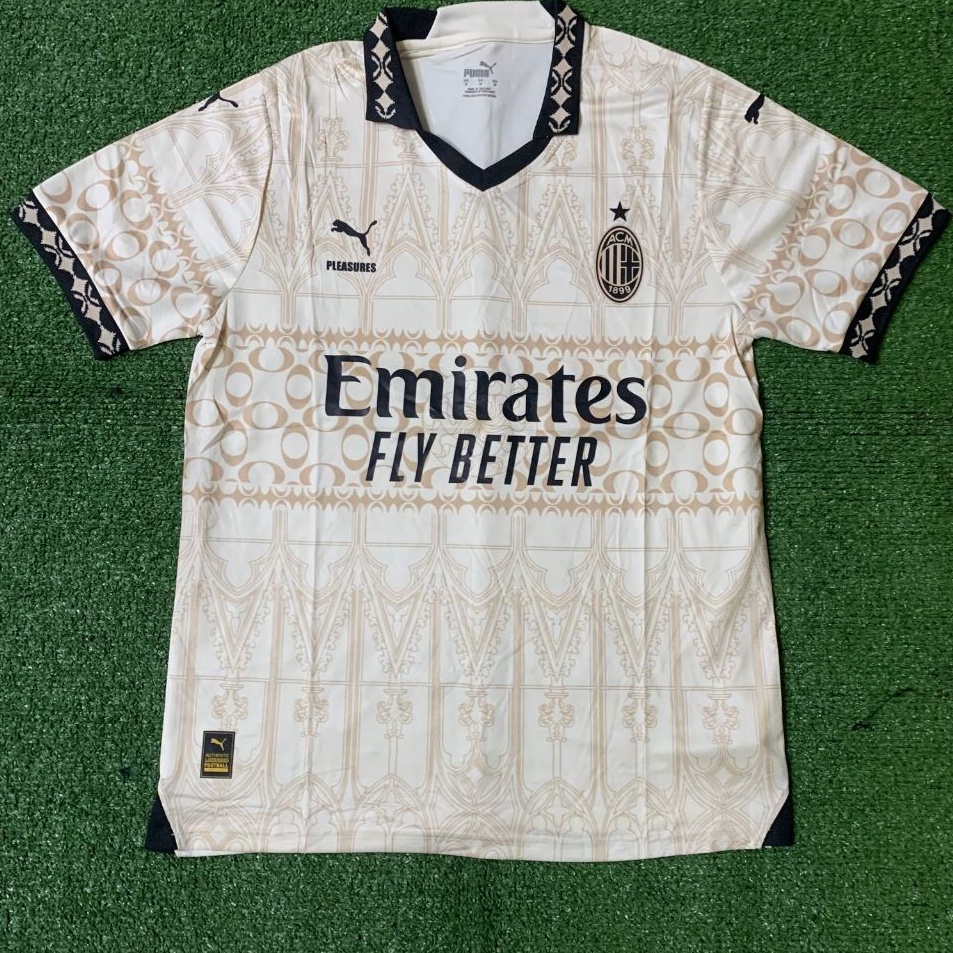 Promo Ekonomis  Jersey Bola Grade Ori AC Milan 4th Fourth X Pleasures Khaki Krem 223  224 New Season