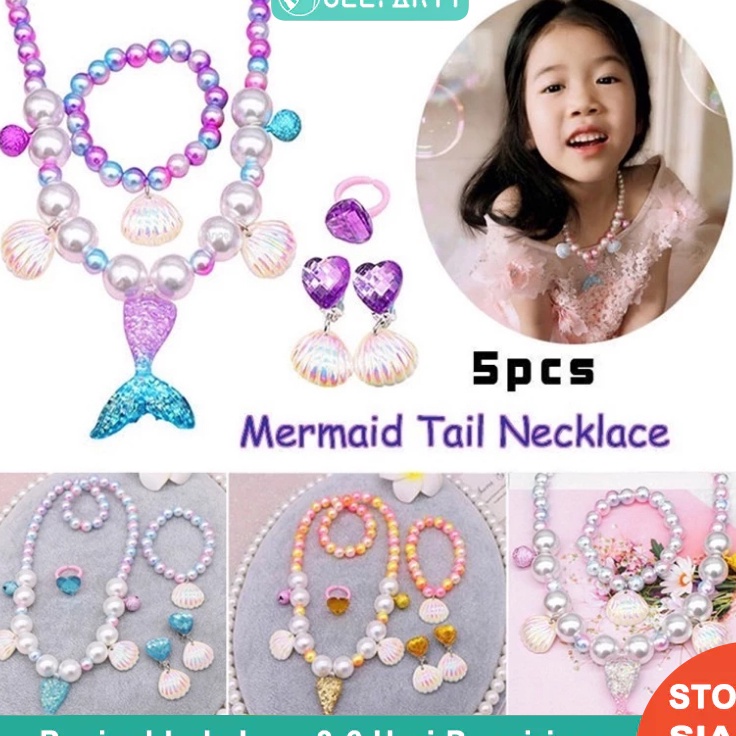 Best Price  5 pcsset Aksesoris Putri Duyung Kalung Kerang Mutiara Anting Liontin Pesta Ulang Tahun A