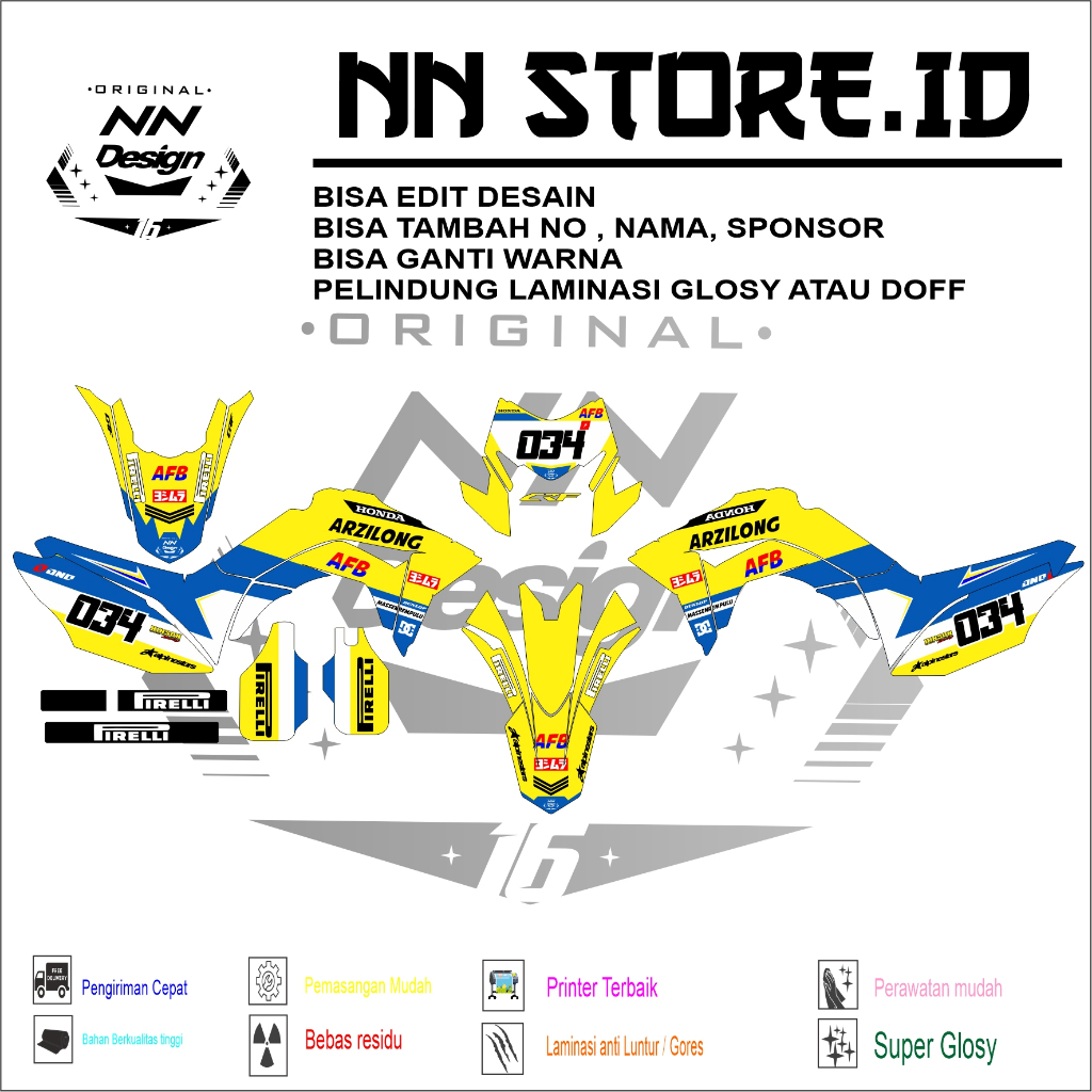 JUAL DECAL/STIKER CRF TERBARU FULLBODY VARIASI KUNING-BIRU BISA REQUEST NOMOR TAMBAH NAMA DLL