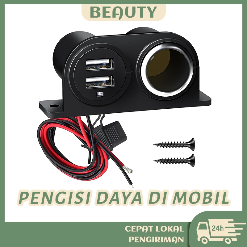 Adapter Charger Mobil 2 USB Port + Cigarette Lighter Plug Adapter 3.1 A