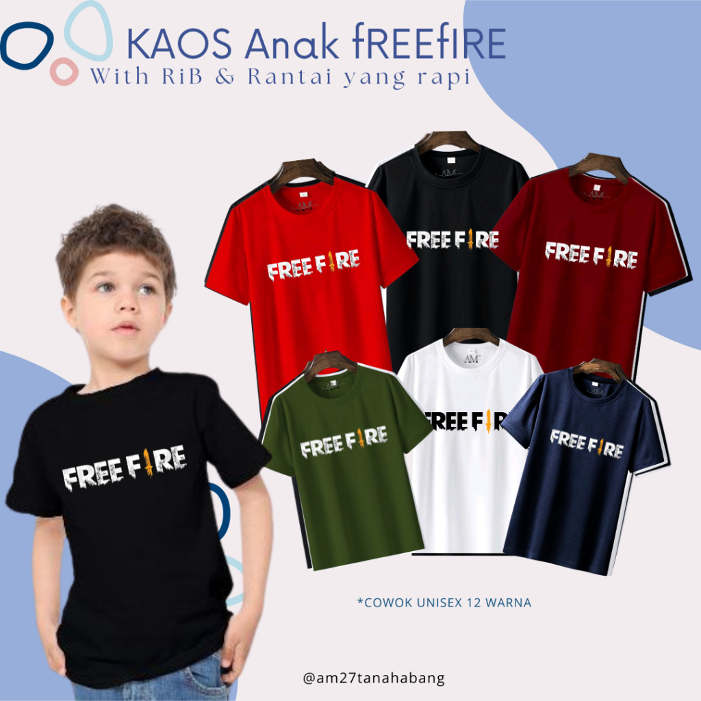 AM27 Baju Kaos Anak Cowok 3-12 tahun Remaja Dewasa FREE FIRE