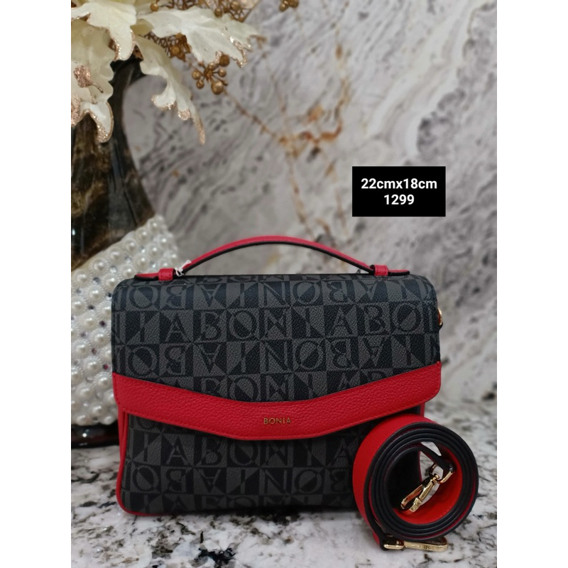 SALE TAS SELEMPANG BONIA MONOGRAM BLACK ORIGINAL 100%