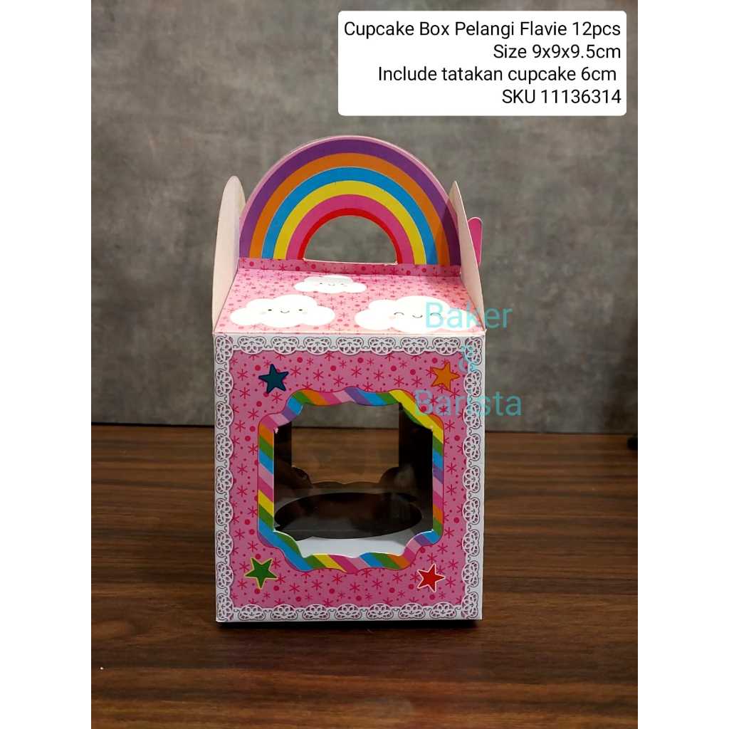 

Cupcake Box 12pc Pelangi Flavie / Dus Cupcake / Kotak Kue 9x9x9.5cm / Box Cupcake