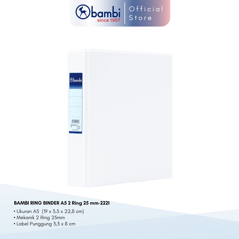 

Bambi Ring Binder A5 2 Ring D-Type White SMALL SIZE 25 mm