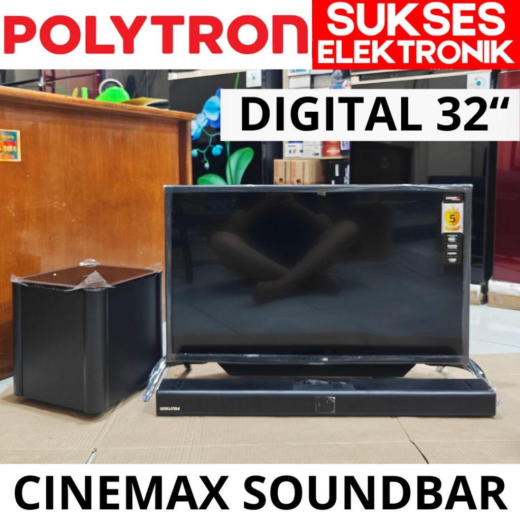 LED TV 32 IN POLYTRON CINEMAX SOUNDBAR SUBWOFFER 32B1855 + SPEAKER