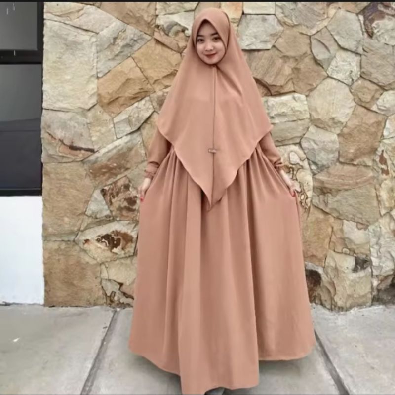 gamis cringkel Zahira satu set syar'i hijab pet terbaru