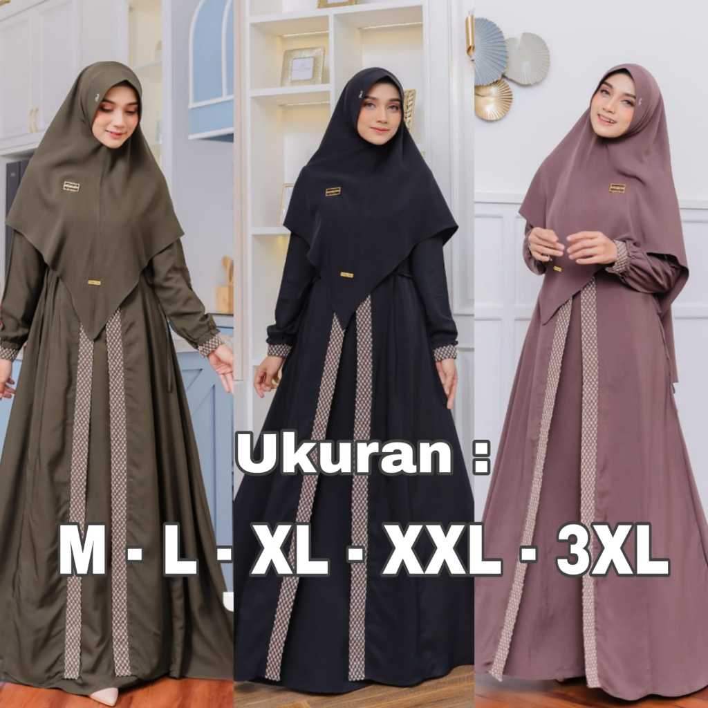 Gamis Syar'i Set Khimar Cringkle Airflow Premium - Fashion Muslim Wanita Ukuran Jumbo M - L – XL - X