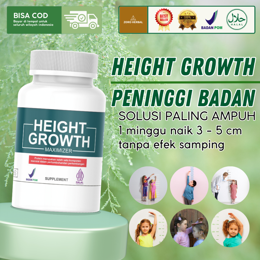 HEIGHT GROWTH Peninggi Badan - Suplemen Tinggi Badan -  Peninggi Badan Dewasa Remaja / ORIGINAL BPOM