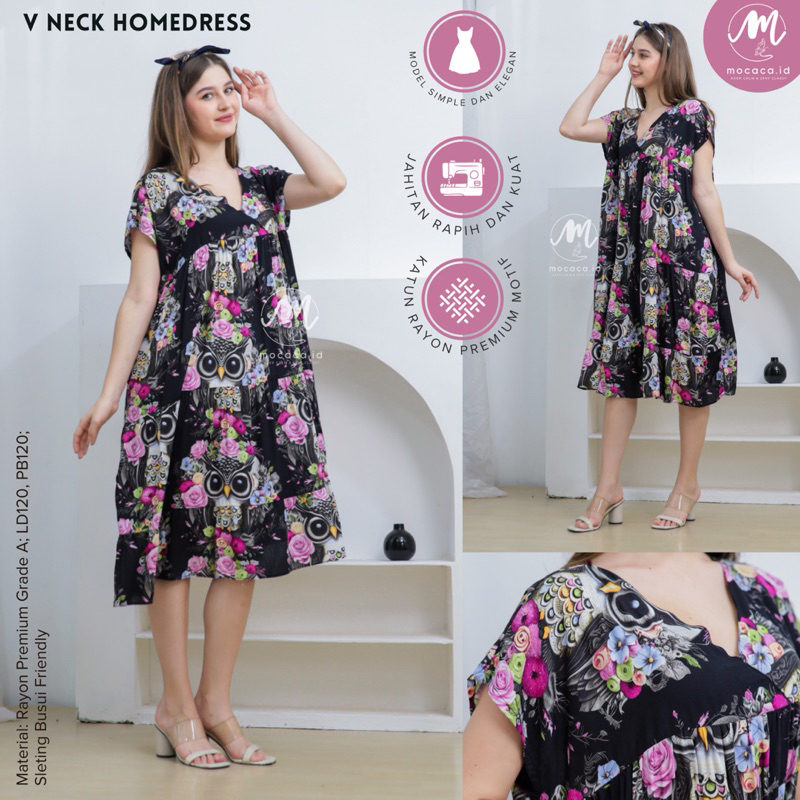 home dress nagita daster rumahan kancing busui kerah b neck jumbo ld 120 instant bandung bahan katun