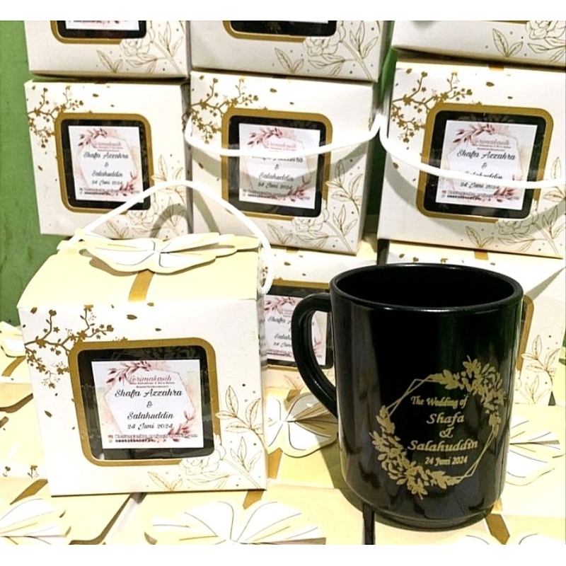 souvenir gelas gagang hitam glossy kemas box, souvenir gelas