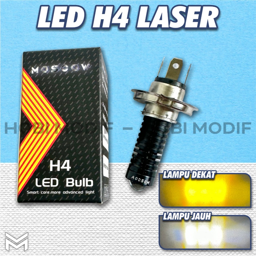 LAMPU UTAMA LED H4 LASER GUN BOHLAM MOTOR SOKET H4 KAKI 3 BODY HITAM LAMPU SOROT DEPAN H4 LAMPU SOCK
