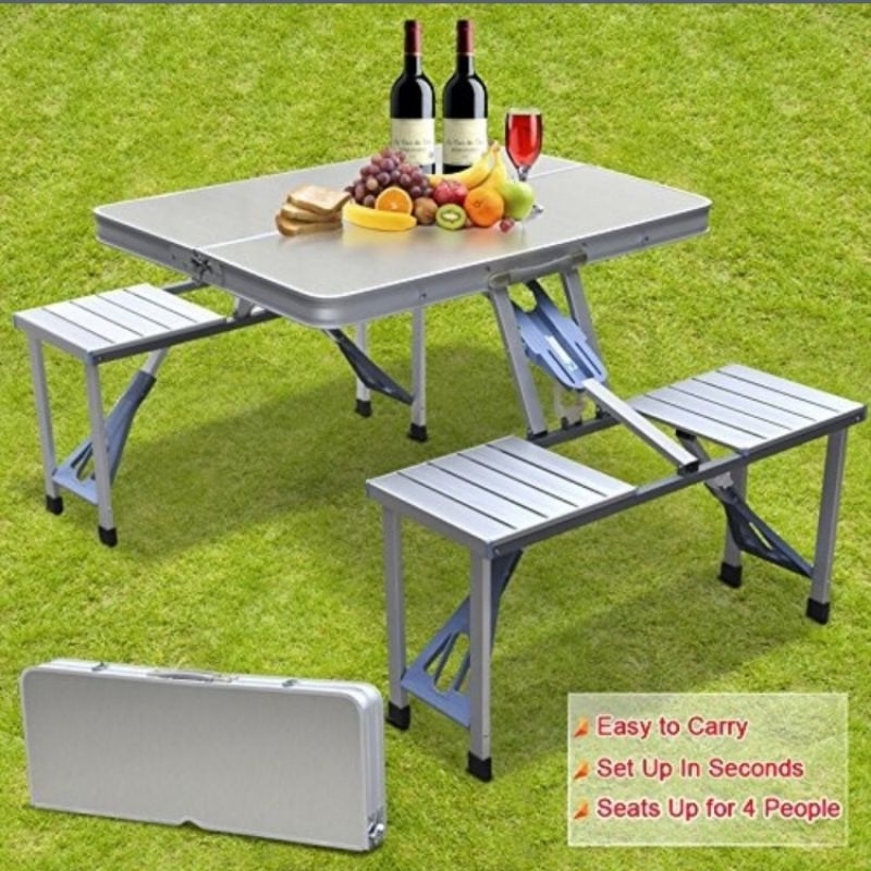 Meja Kursi Lipat Koper Multifungsi Foldable Portable Aluminium