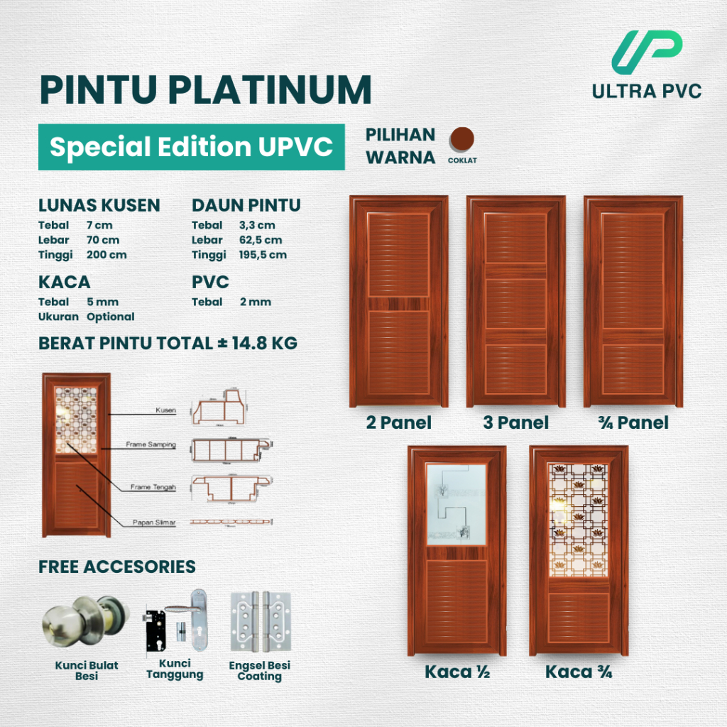 PINTU PLATINUM SPECIAL EDITION UPVC - COKLAT // PINTU KAMAR // PINTU KAMAR MANDI // PINTU RUMAH