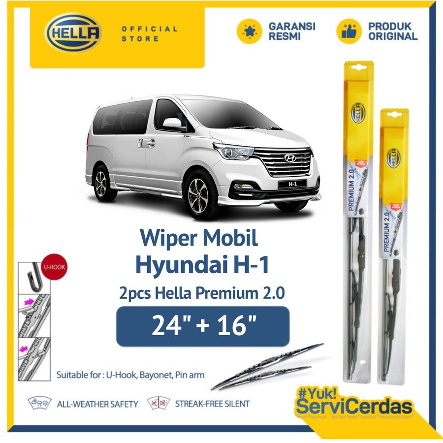 Wiper Mobil Hyundai H-1 24” + 16” (2pcs) - HELLA Premium 2.0