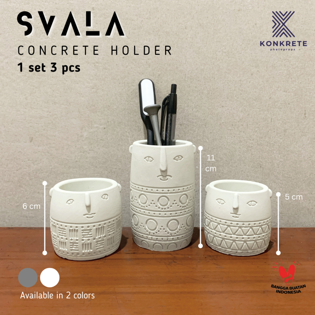 Wada Serbaguna 1 Set Svala Concrete Holder 3 pcs Wadah Lilin Pulpen Stationery Unik Estetik Antik In