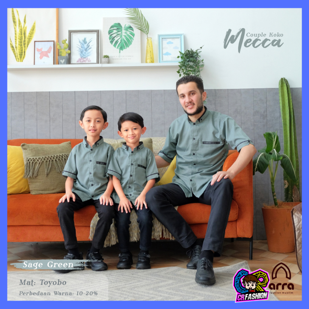 Baju Sarimbit Mecca Sage Green Koko Kokoh Couple Kapel Kapelan Pasangan Dewasa Ayah Anak Muslim