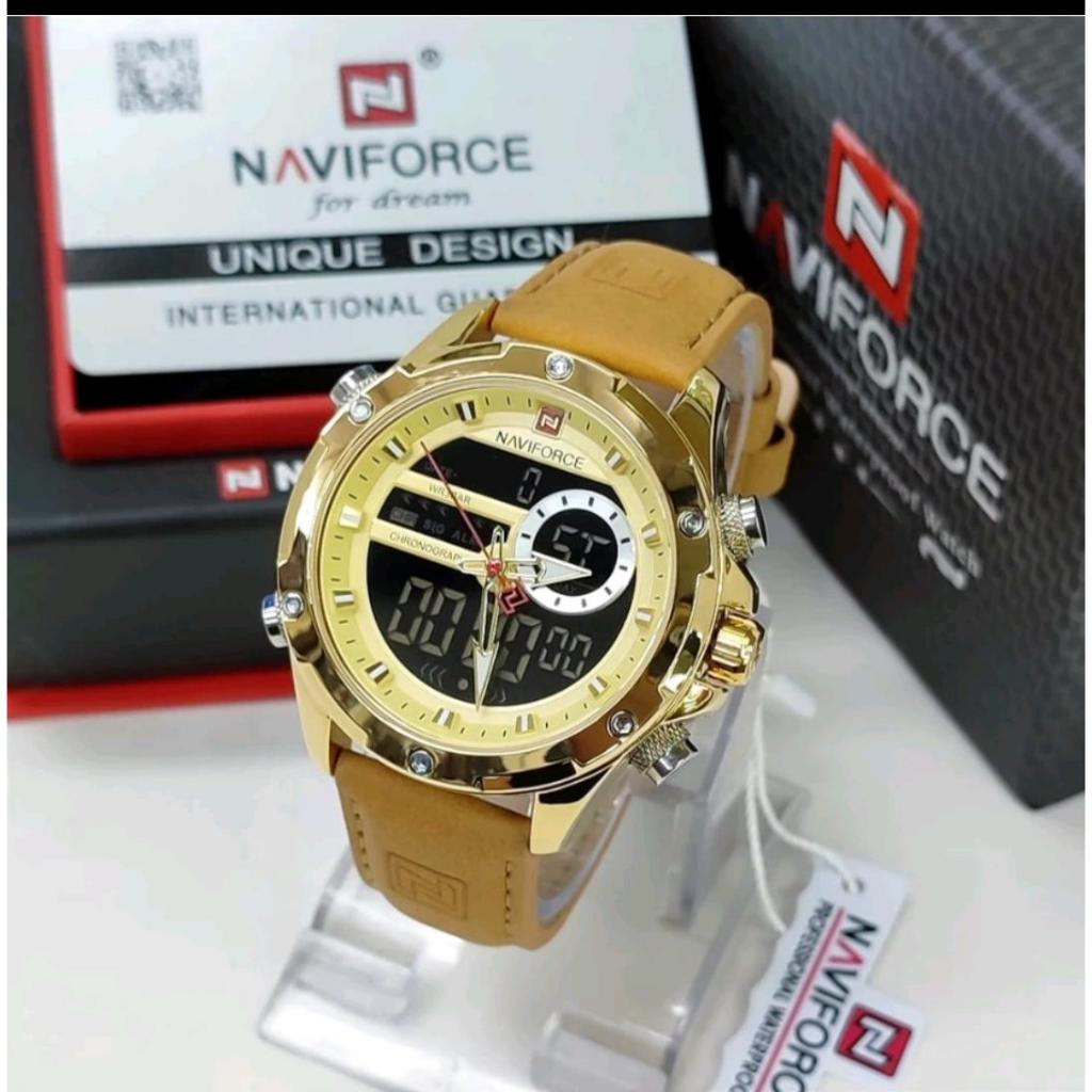 TERLARIS JAM TANGAN PRIA NAVIFORCE 9208 TALI KULIT  DUALTIME ORIGINAL 100%