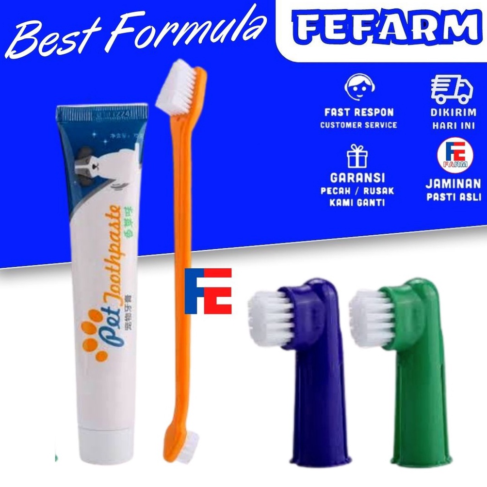 KODE V14T 4 in 1 Set Sikat Gigi dan Odol Anjing Kucing Dog Tooth Brush and Paste FEFARM