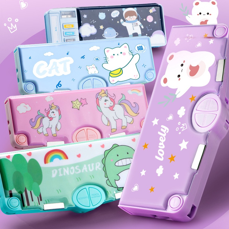 

KODE F9Y2 Tempat Pensil Multifungsi Motif Unicorn Dinosaurus Astronot Untuk Anak SD TK Kotak Pensil Pola Kartun 2 Lapis