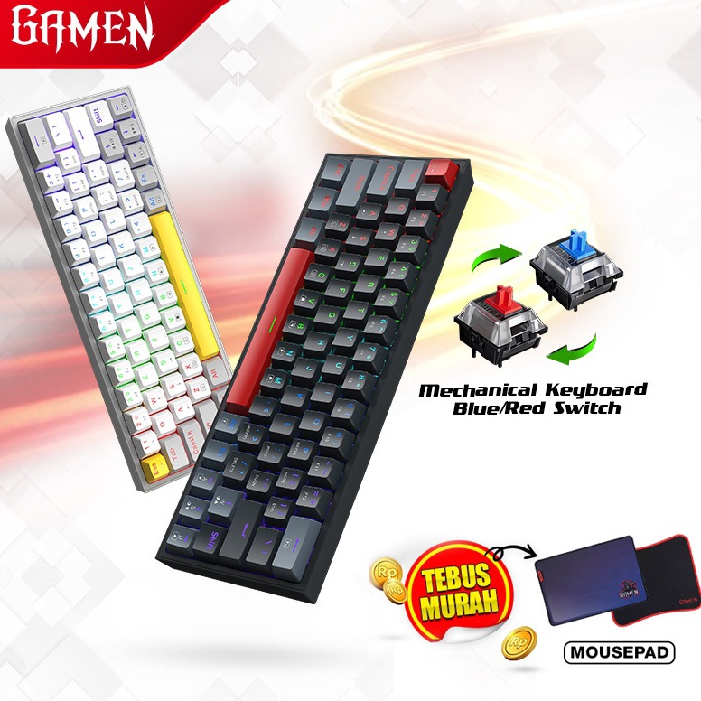 GAMEN Titan V Keyboard Gaming Mechanical 6 Layout Pluggable RGB Light Original  Garansi 1 Tahun f J6