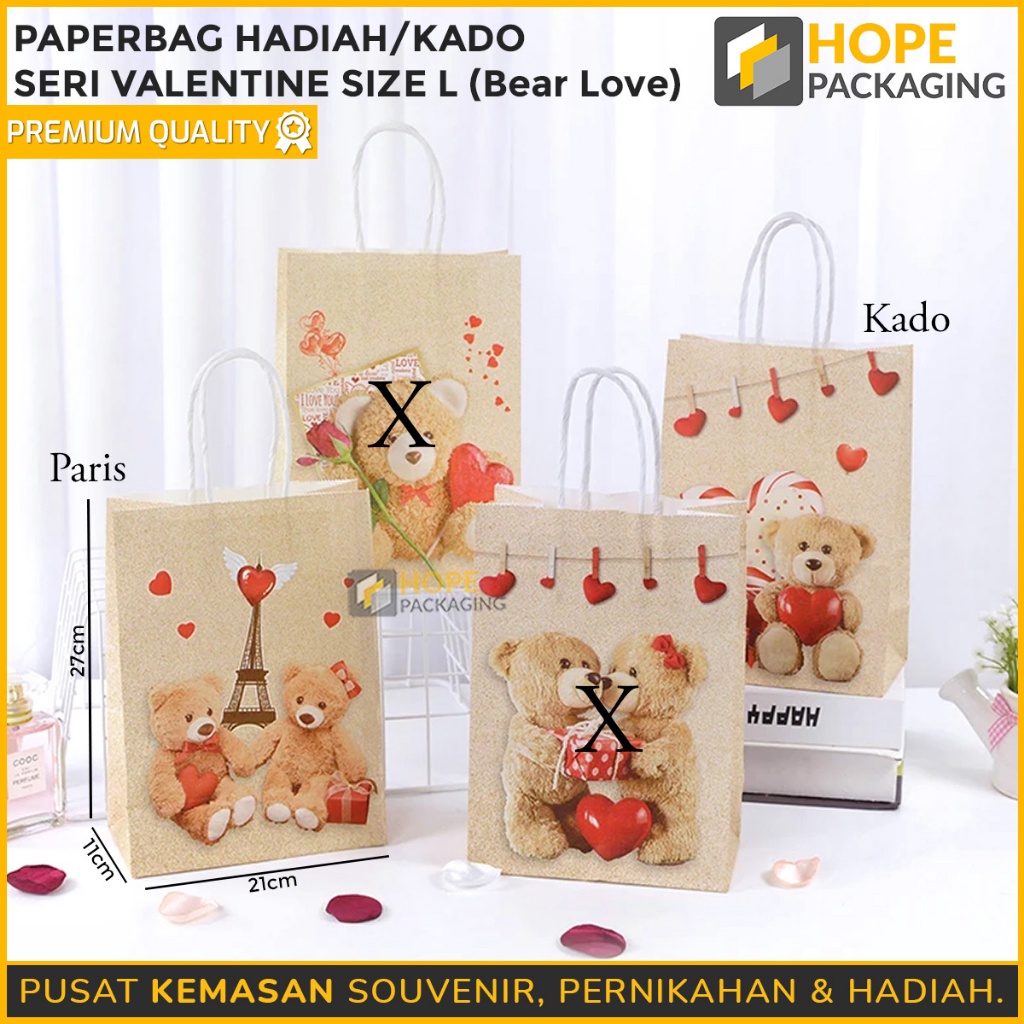 

EKSKLUSIF Harga 3 Pcs Paper Bag Kertas Motif Love Seri Valentine Tas Kertas Tas Kado Goodie Bag Size 27x21x11 cm