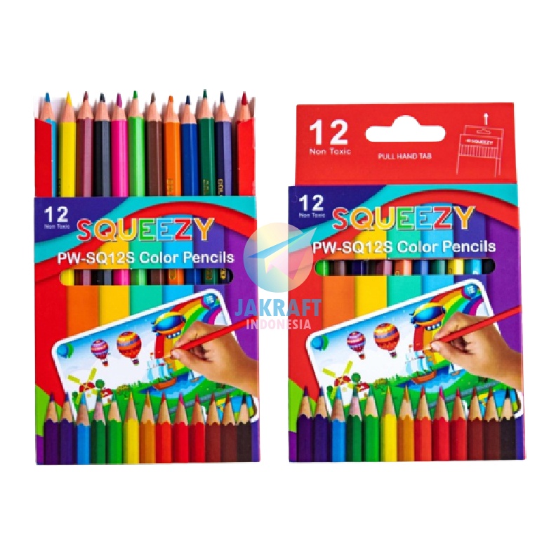 

SPONTAN 12 Pcs Pensil Warna Pendek 12 Warna SQUEEZY PWSQ12S Murah Berkualitas Export Non Toxic