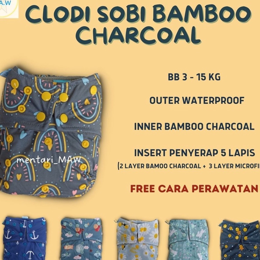 Istimewa Clody Sobi Bamboo Charcoal Clodi Sobi Pocket Popok Kain Bayi Cuci Ulang Waterproof Cloudy C