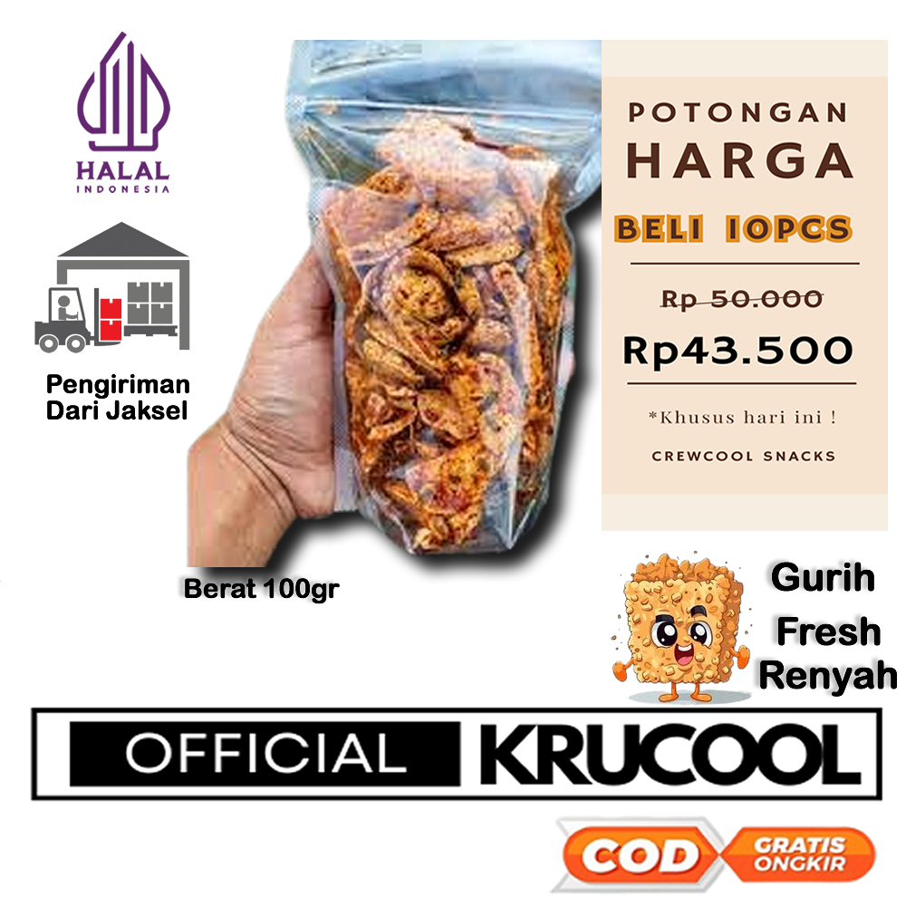 

Crewcool Basreng / Bakso Goreng Stick ( 100 gr ) BELI 10 PCS FREE 1 PCS Rasa Pedas Daun Jeruk